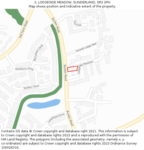 2, LODGESIDE MEADOW, SUNDERLAND, SR3 2PN: Location map and indicative extent of plot