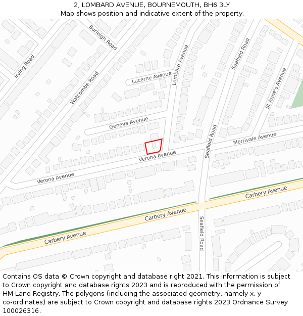 2, LOMBARD AVENUE, BOURNEMOUTH, BH6 3LY: Location map and indicative extent of plot