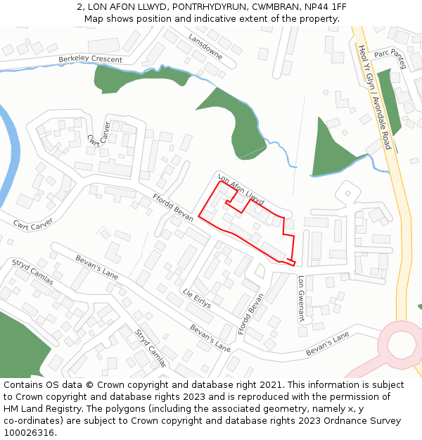 2, LON AFON LLWYD, PONTRHYDYRUN, CWMBRAN, NP44 1FF: Location map and indicative extent of plot