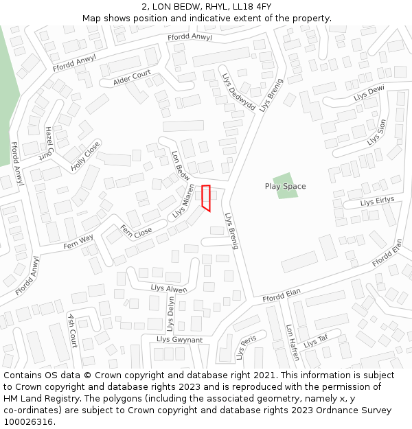 2, LON BEDW, RHYL, LL18 4FY: Location map and indicative extent of plot