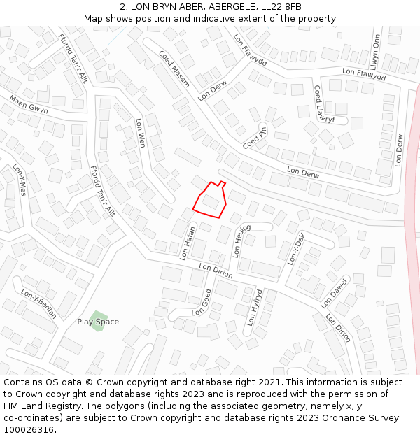 2, LON BRYN ABER, ABERGELE, LL22 8FB: Location map and indicative extent of plot