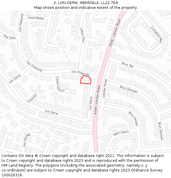 2, LON DERW, ABERGELE, LL22 7EA: Location map and indicative extent of plot