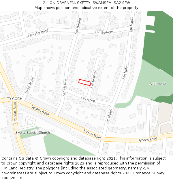 2, LON DRAENEN, SKETTY, SWANSEA, SA2 9EW: Location map and indicative extent of plot