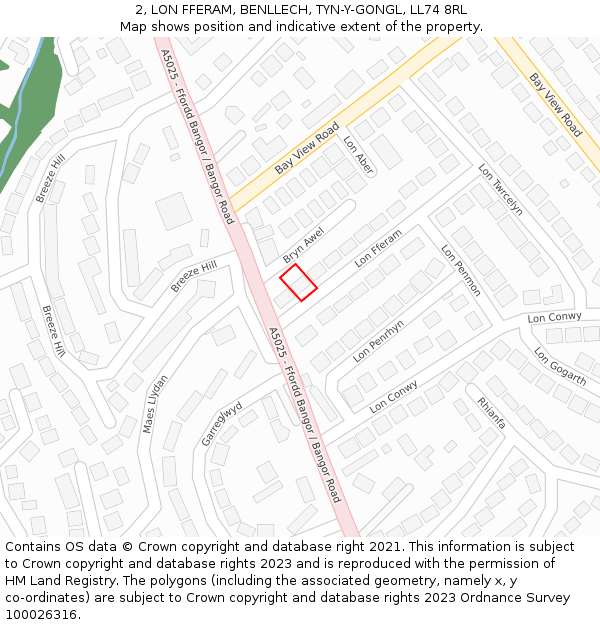 2, LON FFERAM, BENLLECH, TYN-Y-GONGL, LL74 8RL: Location map and indicative extent of plot