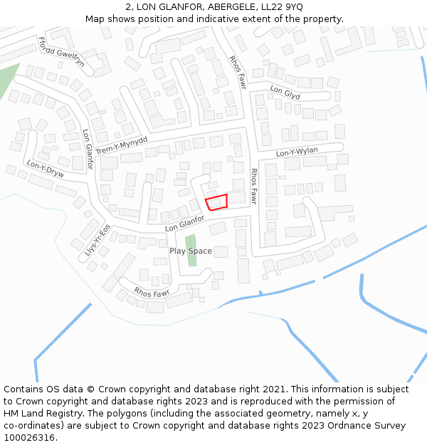 2, LON GLANFOR, ABERGELE, LL22 9YQ: Location map and indicative extent of plot