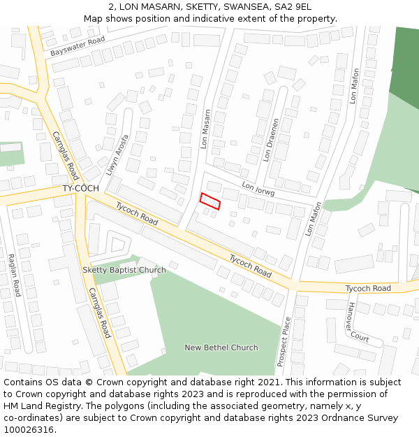 2, LON MASARN, SKETTY, SWANSEA, SA2 9EL: Location map and indicative extent of plot