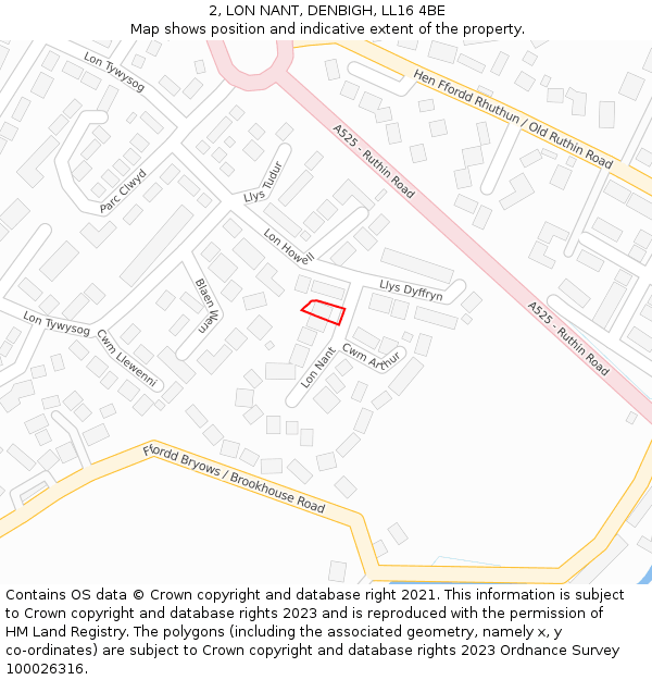 2, LON NANT, DENBIGH, LL16 4BE: Location map and indicative extent of plot