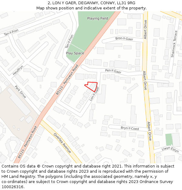 2, LON Y GAER, DEGANWY, CONWY, LL31 9RG: Location map and indicative extent of plot