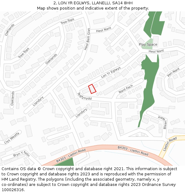 2, LON YR EGLWYS, LLANELLI, SA14 8HH: Location map and indicative extent of plot