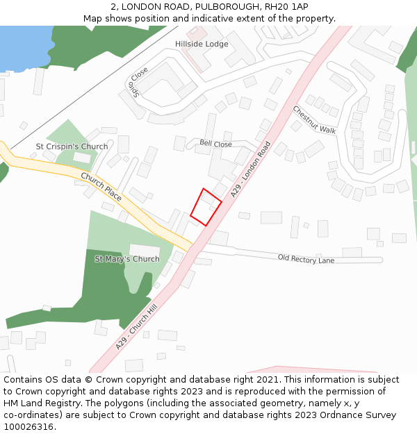 2, LONDON ROAD, PULBOROUGH, RH20 1AP: Location map and indicative extent of plot