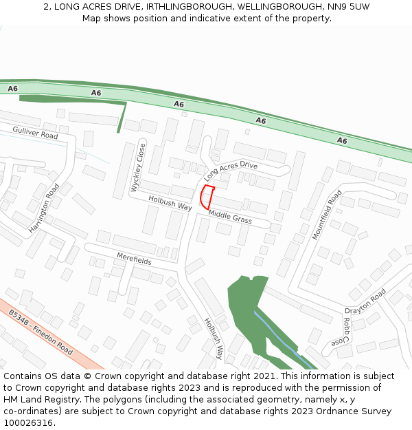 2, LONG ACRES DRIVE, IRTHLINGBOROUGH, WELLINGBOROUGH, NN9 5UW: Location map and indicative extent of plot