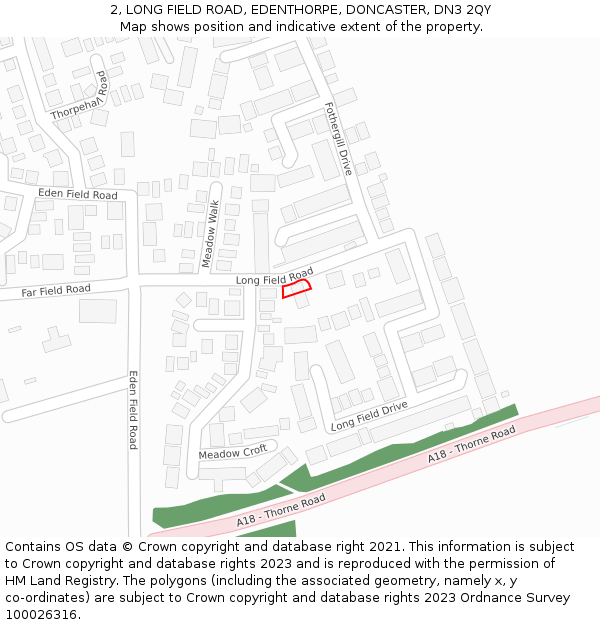 2, LONG FIELD ROAD, EDENTHORPE, DONCASTER, DN3 2QY: Location map and indicative extent of plot