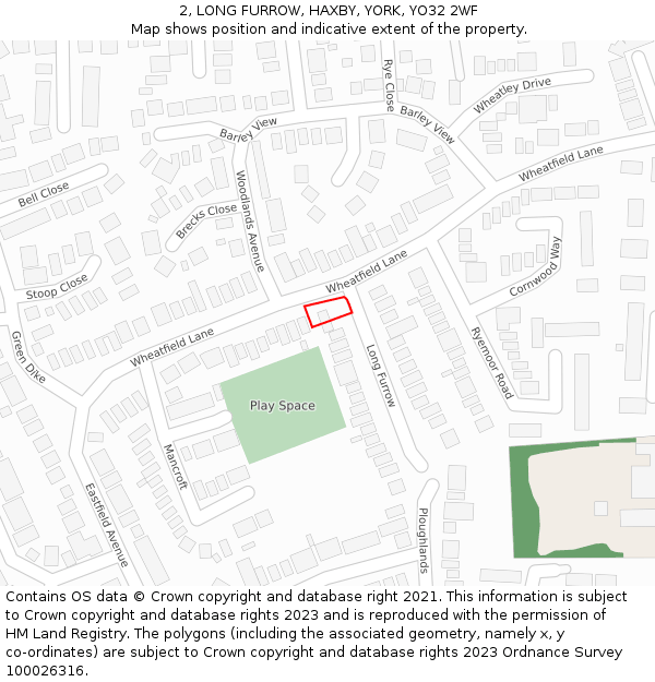 2, LONG FURROW, HAXBY, YORK, YO32 2WF: Location map and indicative extent of plot