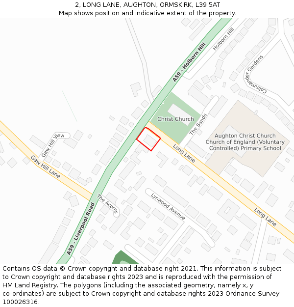 2, LONG LANE, AUGHTON, ORMSKIRK, L39 5AT: Location map and indicative extent of plot