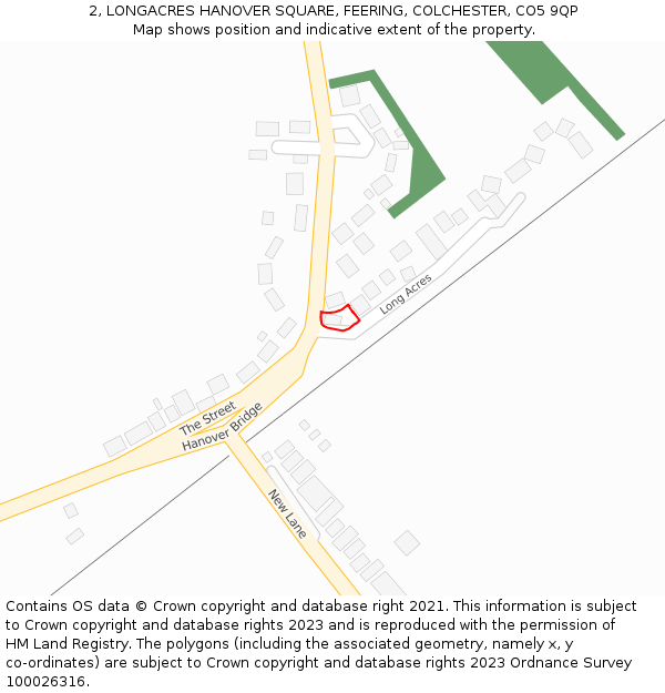 2, LONGACRES HANOVER SQUARE, FEERING, COLCHESTER, CO5 9QP: Location map and indicative extent of plot