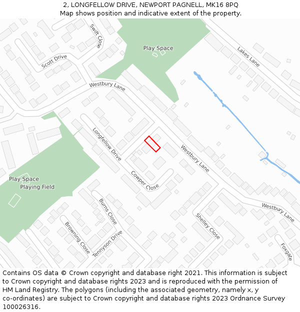 2, LONGFELLOW DRIVE, NEWPORT PAGNELL, MK16 8PQ: Location map and indicative extent of plot