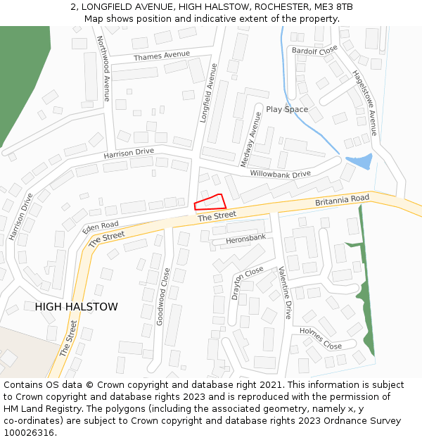 2, LONGFIELD AVENUE, HIGH HALSTOW, ROCHESTER, ME3 8TB: Location map and indicative extent of plot