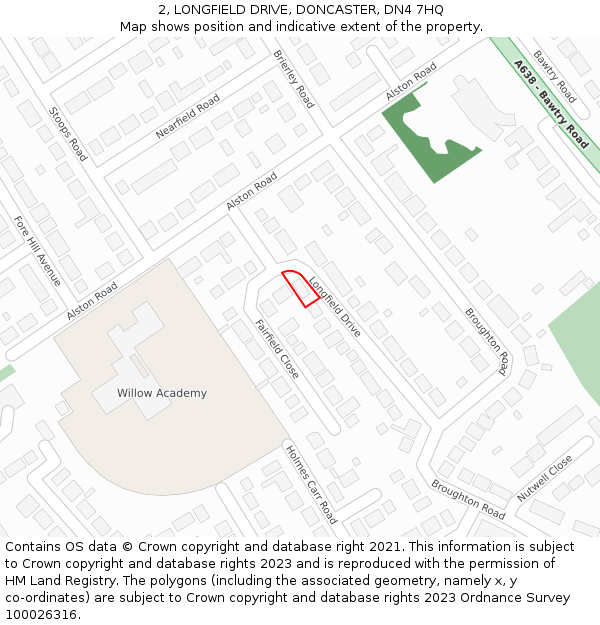 2, LONGFIELD DRIVE, DONCASTER, DN4 7HQ: Location map and indicative extent of plot