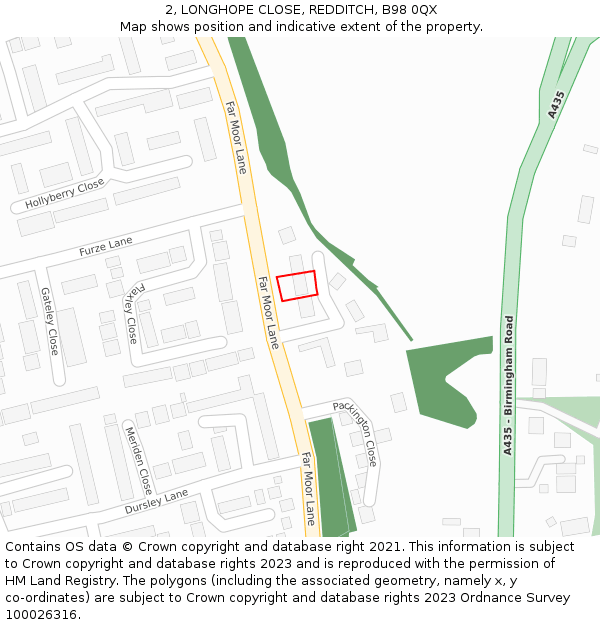 2, LONGHOPE CLOSE, REDDITCH, B98 0QX: Location map and indicative extent of plot