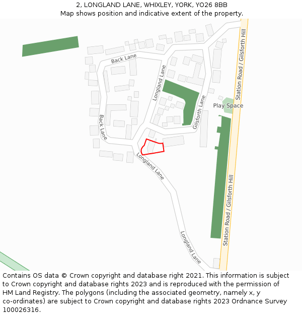 2, LONGLAND LANE, WHIXLEY, YORK, YO26 8BB: Location map and indicative extent of plot