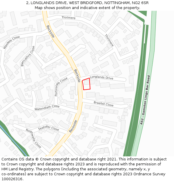 2, LONGLANDS DRIVE, WEST BRIDGFORD, NOTTINGHAM, NG2 6SR: Location map and indicative extent of plot