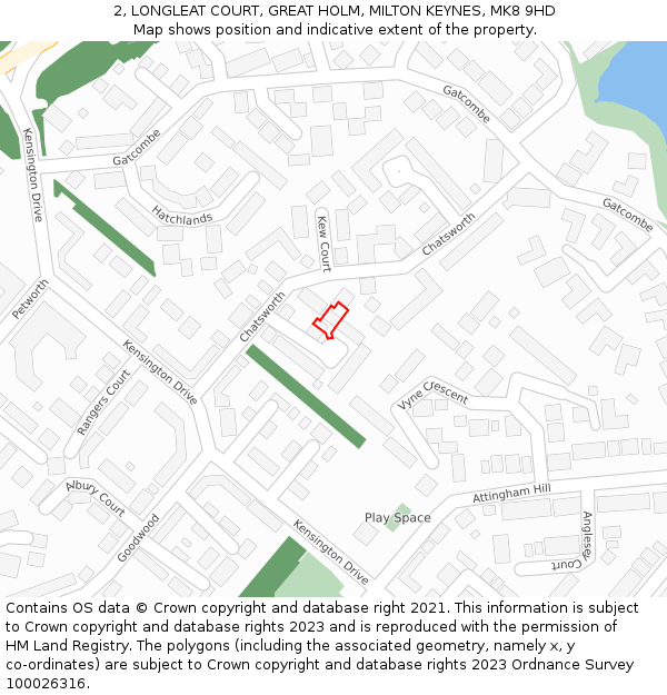 2, LONGLEAT COURT, GREAT HOLM, MILTON KEYNES, MK8 9HD: Location map and indicative extent of plot