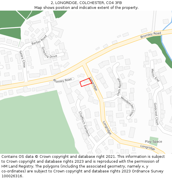 2, LONGRIDGE, COLCHESTER, CO4 3FB: Location map and indicative extent of plot