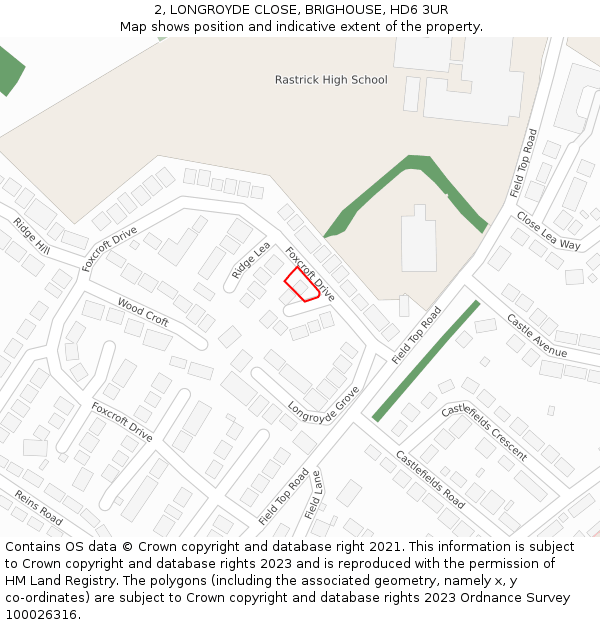 2, LONGROYDE CLOSE, BRIGHOUSE, HD6 3UR: Location map and indicative extent of plot