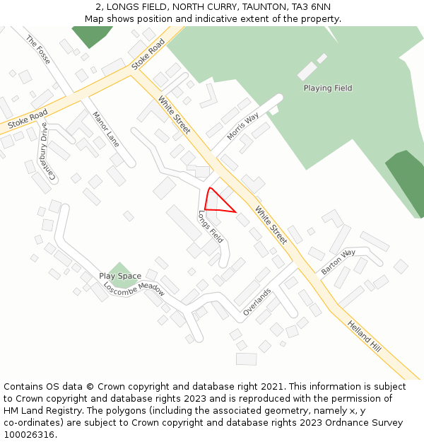 2, LONGS FIELD, NORTH CURRY, TAUNTON, TA3 6NN: Location map and indicative extent of plot