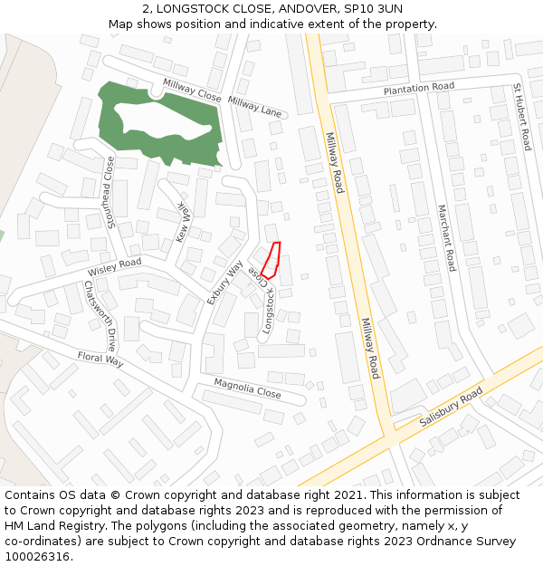 2, LONGSTOCK CLOSE, ANDOVER, SP10 3UN: Location map and indicative extent of plot