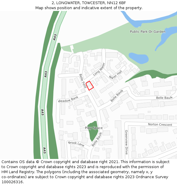 2, LONGWATER, TOWCESTER, NN12 6BF: Location map and indicative extent of plot