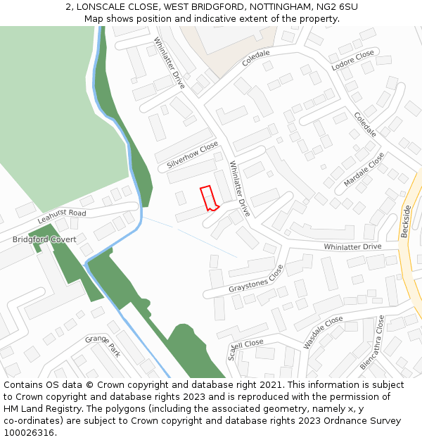 2, LONSCALE CLOSE, WEST BRIDGFORD, NOTTINGHAM, NG2 6SU: Location map and indicative extent of plot