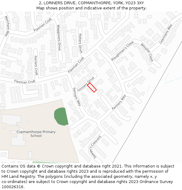 2, LORINERS DRIVE, COPMANTHORPE, YORK, YO23 3XY: Location map and indicative extent of plot