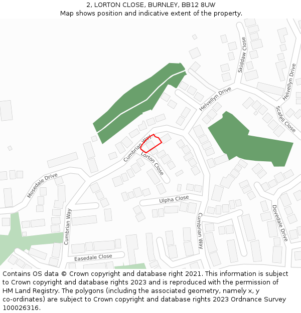 2, LORTON CLOSE, BURNLEY, BB12 8UW: Location map and indicative extent of plot