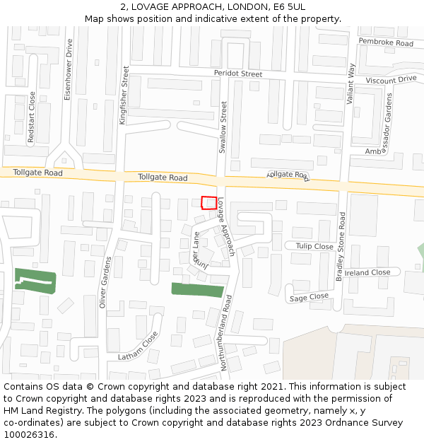 2, LOVAGE APPROACH, LONDON, E6 5UL: Location map and indicative extent of plot