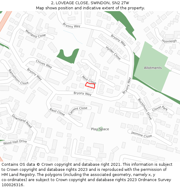 2, LOVEAGE CLOSE, SWINDON, SN2 2TW: Location map and indicative extent of plot