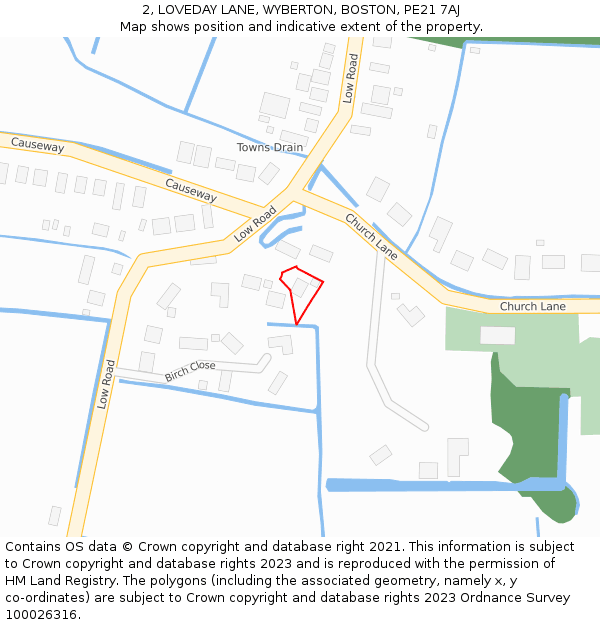 2, LOVEDAY LANE, WYBERTON, BOSTON, PE21 7AJ: Location map and indicative extent of plot