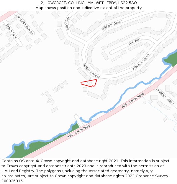 2, LOWCROFT, COLLINGHAM, WETHERBY, LS22 5AQ: Location map and indicative extent of plot