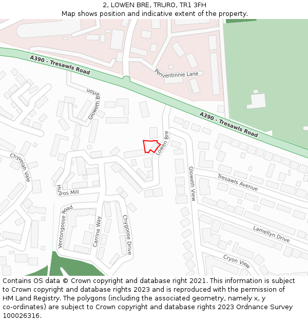 2, LOWEN BRE, TRURO, TR1 3FH: Location map and indicative extent of plot