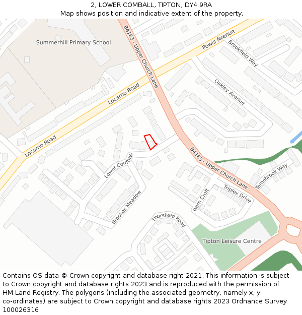 2, LOWER COMBALL, TIPTON, DY4 9RA: Location map and indicative extent of plot