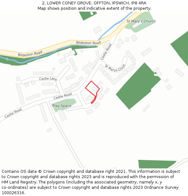 2, LOWER CONEY GROVE, OFFTON, IPSWICH, IP8 4RA: Location map and indicative extent of plot