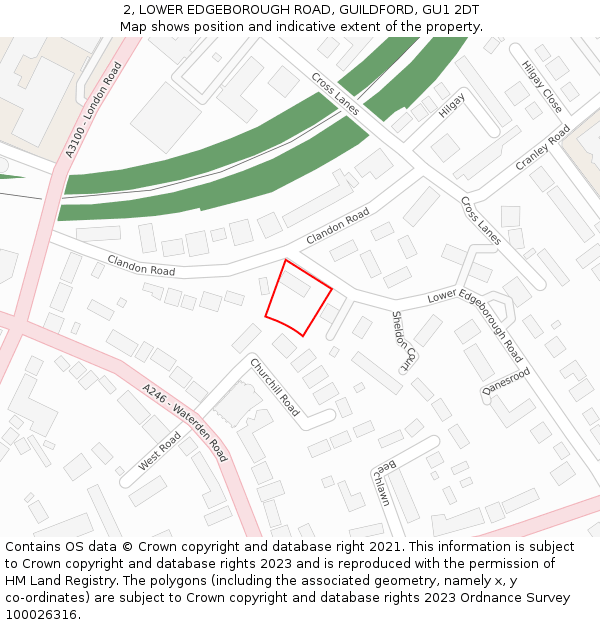 2, LOWER EDGEBOROUGH ROAD, GUILDFORD, GU1 2DT: Location map and indicative extent of plot