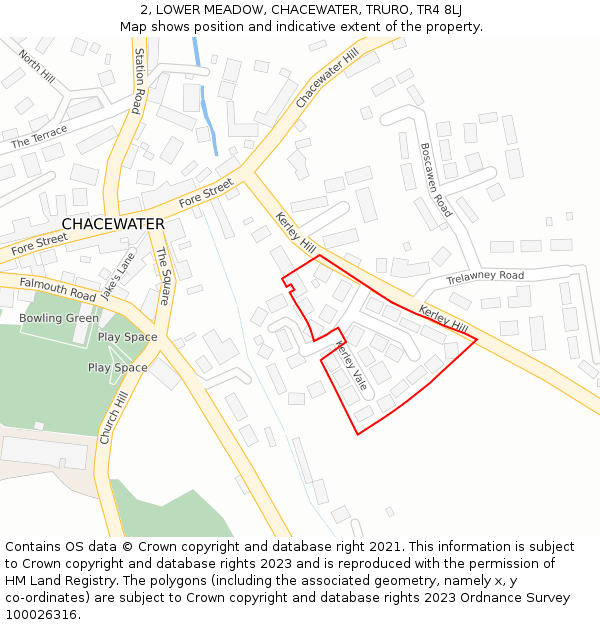 2, LOWER MEADOW, CHACEWATER, TRURO, TR4 8LJ: Location map and indicative extent of plot