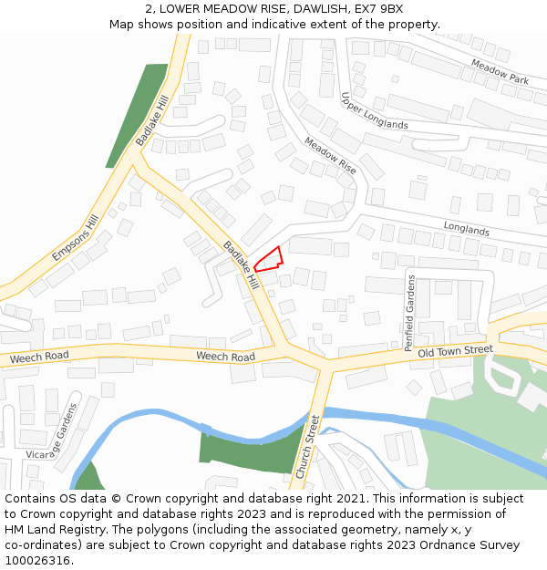 2, LOWER MEADOW RISE, DAWLISH, EX7 9BX: Location map and indicative extent of plot