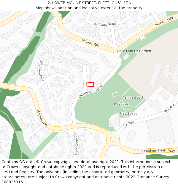 2, LOWER MOUNT STREET, FLEET, GU51 1BN: Location map and indicative extent of plot