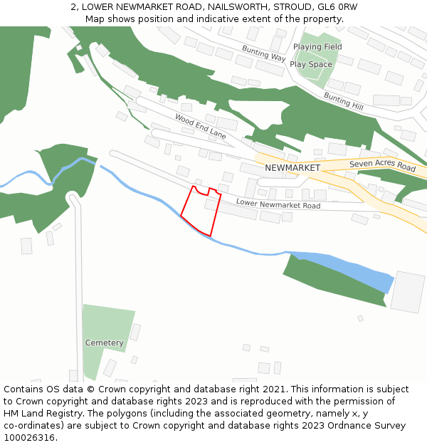 2, LOWER NEWMARKET ROAD, NAILSWORTH, STROUD, GL6 0RW: Location map and indicative extent of plot