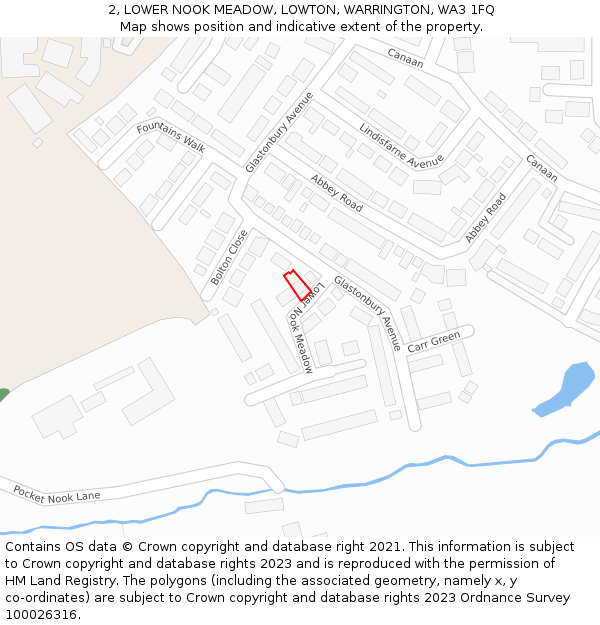 2, LOWER NOOK MEADOW, LOWTON, WARRINGTON, WA3 1FQ: Location map and indicative extent of plot