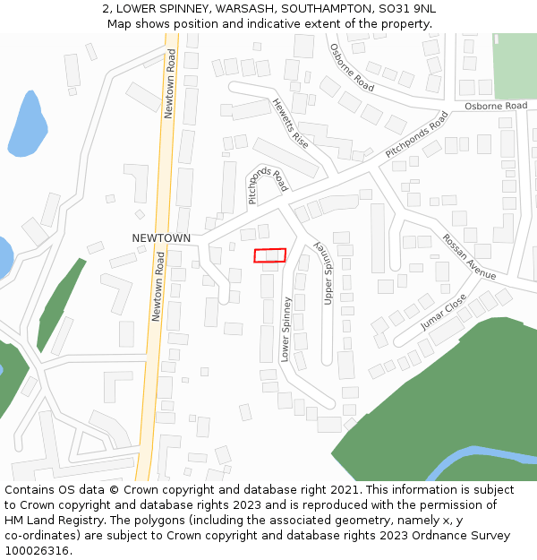 2, LOWER SPINNEY, WARSASH, SOUTHAMPTON, SO31 9NL: Location map and indicative extent of plot