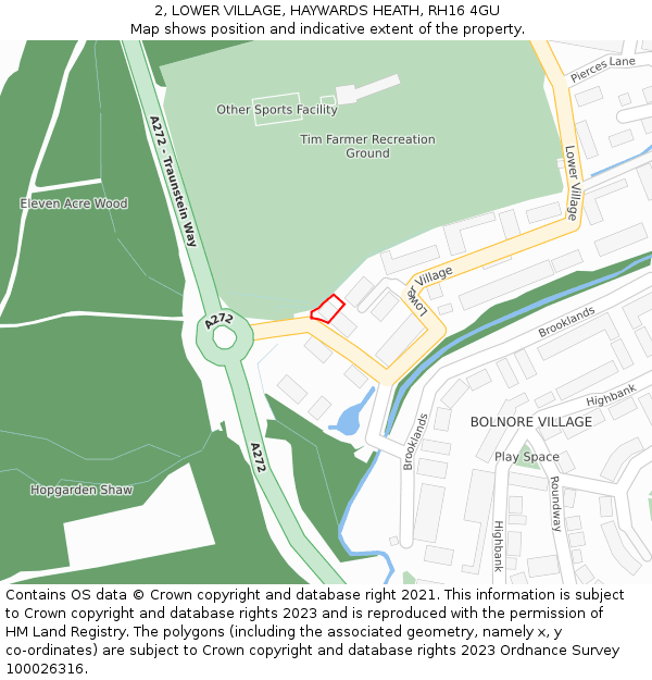 2, LOWER VILLAGE, HAYWARDS HEATH, RH16 4GU: Location map and indicative extent of plot