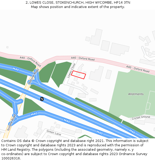 2, LOWES CLOSE, STOKENCHURCH, HIGH WYCOMBE, HP14 3TN: Location map and indicative extent of plot